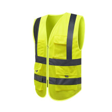 Visibility Reflective Safety Vest with Pockets, Breathable Mesh Hi Vis Work Vest for Construction Outdoor Use, Yellow 26.4 Inches