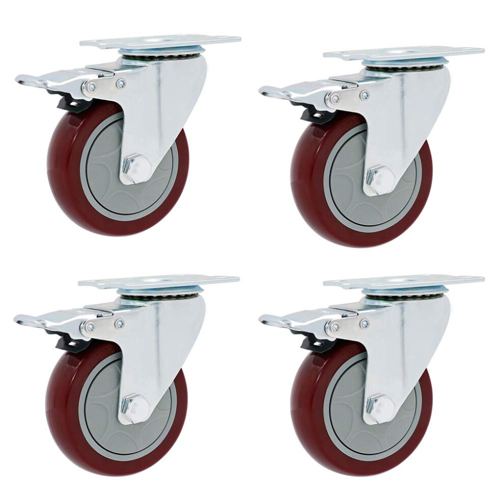 Heavy Duty Caster Wheels 4 Pack Red Pvc Industrial Swivel Casters With Brake For Workbench And Furniture 9092120315271
