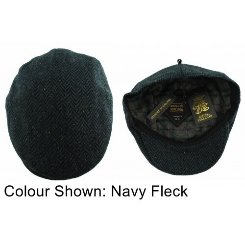 (Navy Herringbone, XL) Royal Stallion Wool Flat Cap 2