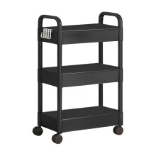Rolling Utility Cart 3 Tier Storage Organizer with Wheels for Kitchen Bathroom Office, SpaceSaving Black