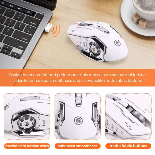 Mouse Wireless Silenzioso USB Ricaricabile per Computer da Gioco Mouse  Ricaricabile per PC e Laptop Bianco 2