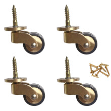 4X Solid Brass Furniture Caster Wheels 25mm Retro Gold Silent Rubber Swivel Set for Table or Trolley 150kg