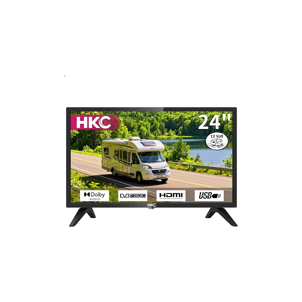 Hkc 24 Inch 12 Volt Hd Tv, Freeview Dvb-T2/C/S2 Dolby Audio, Hdmi Vga Pc Scart Usb, Travel Small Screen Tv For Motorhome And Campervan Caravans 098763003123