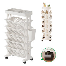 Rolling Storage Cart 5 Tier with Removable Baskets, White Mobile Bookshelf Organizer for Small Spaces