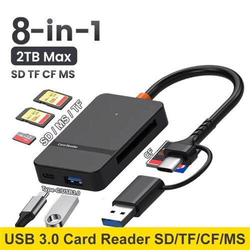 USB 3.0 Card Reader  Micro- TF CF MS Compact Flash Card Adapter for Laptop PC Multi Card Reader 8 in 1 Card Reader 1