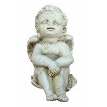 (Hands In Lap) Memorial Angel Ornament Grave Decoration White Polyresin Figurine