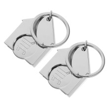 2pcs Metal Shopping Cart Token Keychain House Shaped Trolley Coin Keyring for Grocery Use