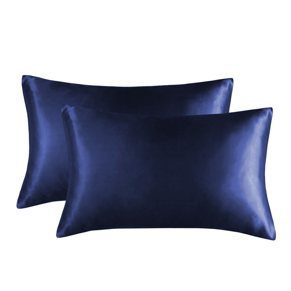 Machine Washable Satins Pillowcase Resistant to-Navy blue A
