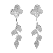 Alloy Florals Long Drop Earrings Elegant for Evening-white king