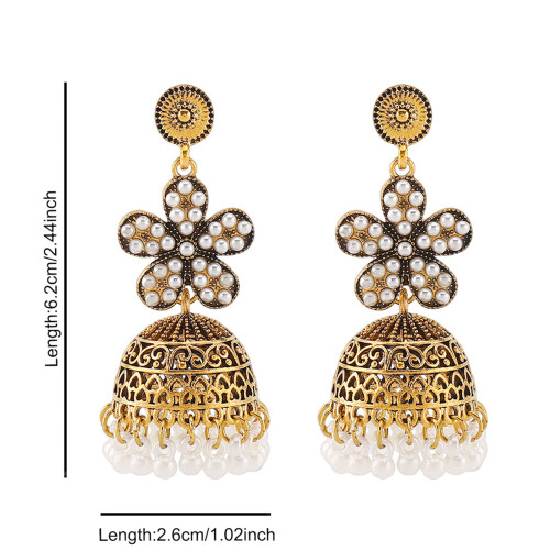 Boucles d'oreilles thème bohème en alliage-rond blanc perle K 1