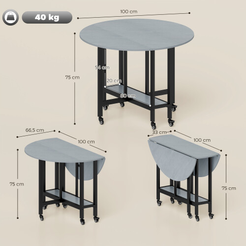 Homcom Mesa Comedor Plegable Gris 100 x 100 x 75 cm 2