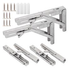6 PCS 8 Inch Stainless Steel Folding Shelf Brackets, Heavy Duty Wall Mounted Supports for Tables or Shelves
