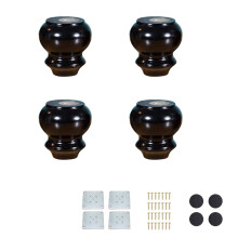 4 Sets Solid Wood Furniture Legs 8cm Black Gourd Style, Replacement Feet for Sofas and Tables, HeavyDuty Support