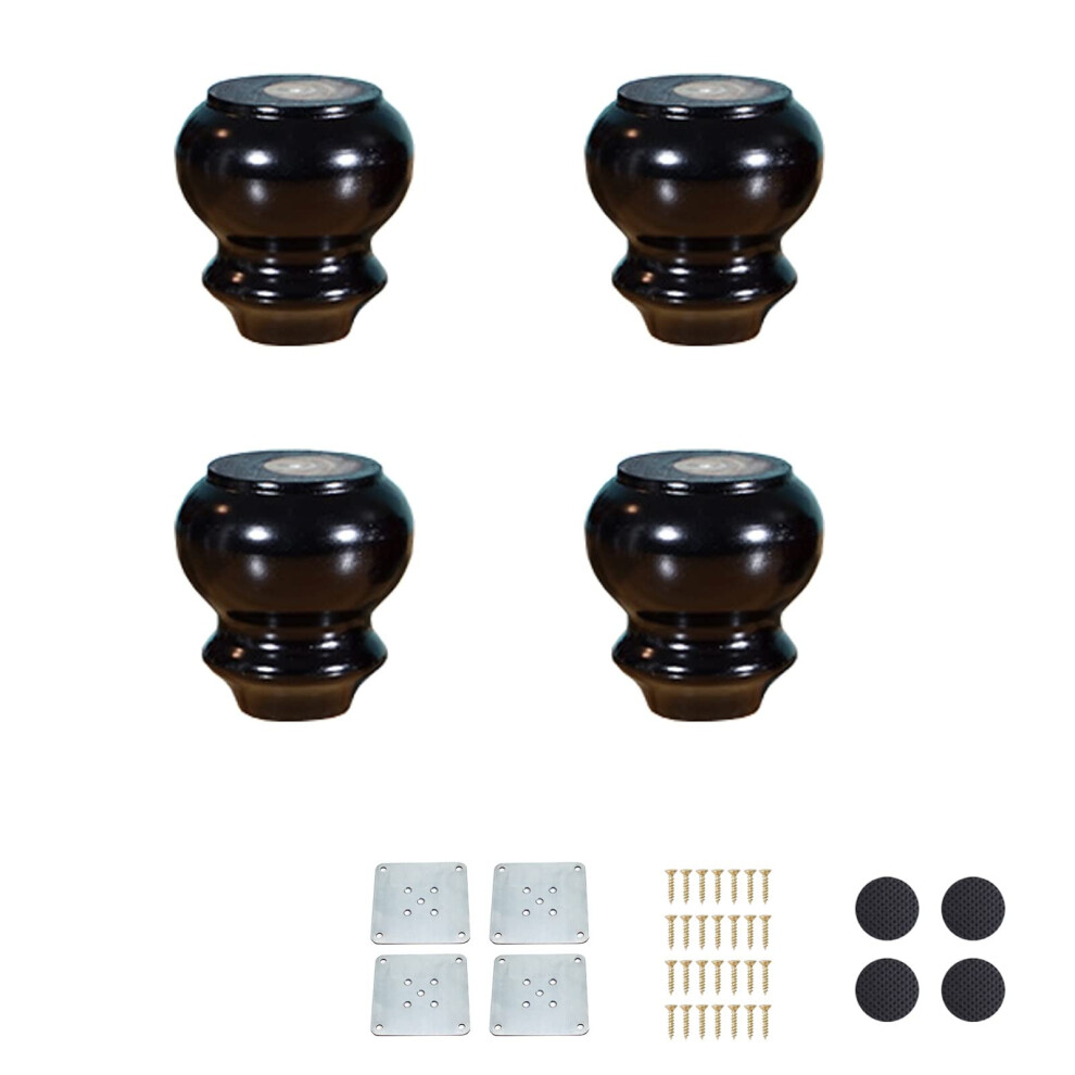 4 Sets Solid Wood Furniture Legs 8Cm Black Gourd Style, Replacement Feet For Sofas And Tables, Heavyduty Support 9092120315950