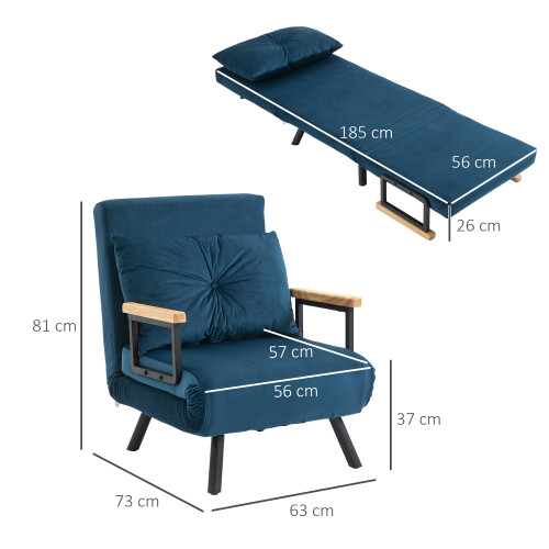 Homcom Sofás Cama Individuale Azul 63 x 73 x 81 cm 2