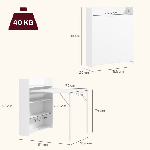 Homcom Mesa Plegable Comedor Blanco 78.5 x 91 x 93 cm 2