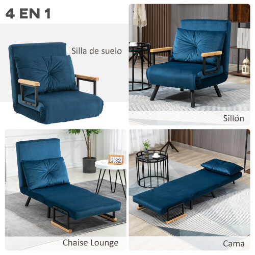 Homcom Sofás Cama Individuale Azul 63 x 73 x 81 cm 2