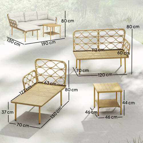 Outsunny Muebles de Jardín Beige 190 x 130 x 80 cm 2