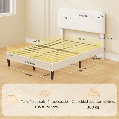 Homcom Estructura de Cama Blanco 146 x 194 x 117 cm 2