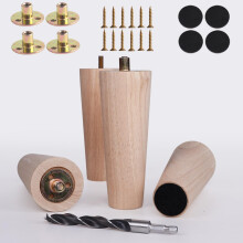Set of 4 6 Inch Wood Furniture Legs Tapered Unfinished Rubberwood Sofa Replacement Legs for Couch, Cabinet, Table