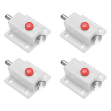 4Pack White Plastic Push Button Cabinet Door Latch, Spring Loaded Quick Release Lock for Drawers and Closets