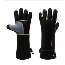 14 Inch Leather Welding Gloves Heat Resistant 932F with Reinforced Palm Grip for BBQ Fireplace Forge