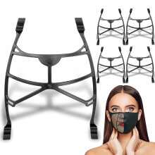 5 Pack 3D Face Mask Bracket with Anti‑Fog Clip, Reusable Lightweight Inner Frame for Easy Breathing and Makeup Protection Black