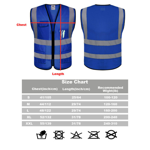 10 Pack Blue Reflective Safety Vest ANSI Class 2 Breathable Mesh with 5 Pockets and Custom 1