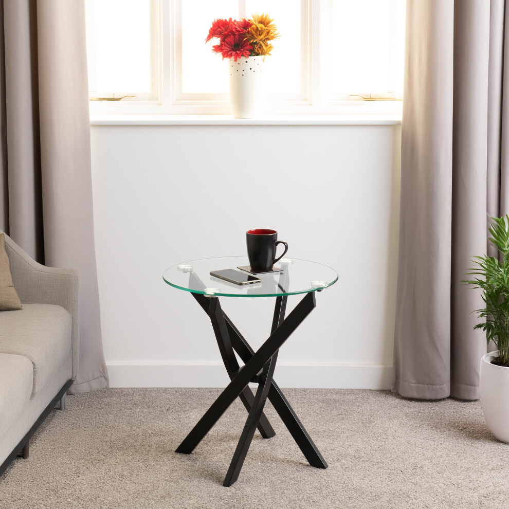 Seconique Sheldon Side Table - Clear Glass/ Black