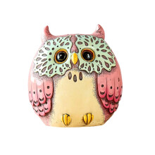 HandColored Owl Shaped Piggy Bank for Kids, Decorative Coin Savings Bank, Cute Red Money Jar 5.6x5.5in