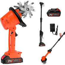 21V Cordless Garden Tiller with Adjustable Telescopic Handle, FourBlade Electric Soil Cultivator for Garden and Vegetable Beds