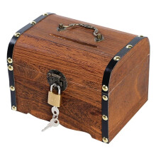 Wooden Piggy Bank with Lock, Retro Solid Wood Coin Bank for Kids, Large Capacity Savings Box (17.5x13x12.5cm)