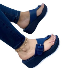 Women Platform Flip Flops Soft Cushion Sole Thong Sandals Blue Size 37 Lightweight Summer Wear