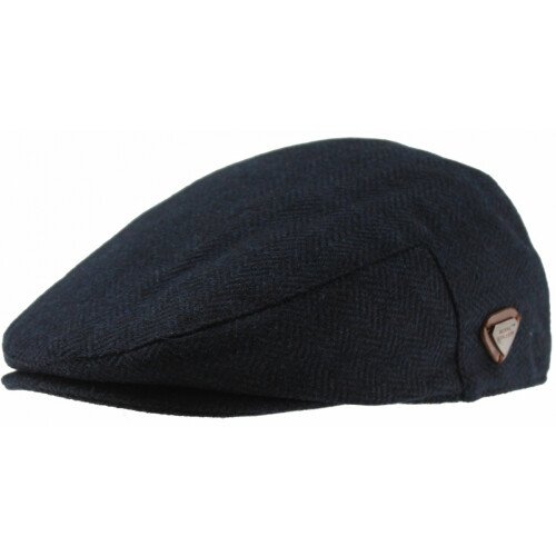 (Dark Blue Herringbone, XXXL) Royal Stallion Wool Flat Cap