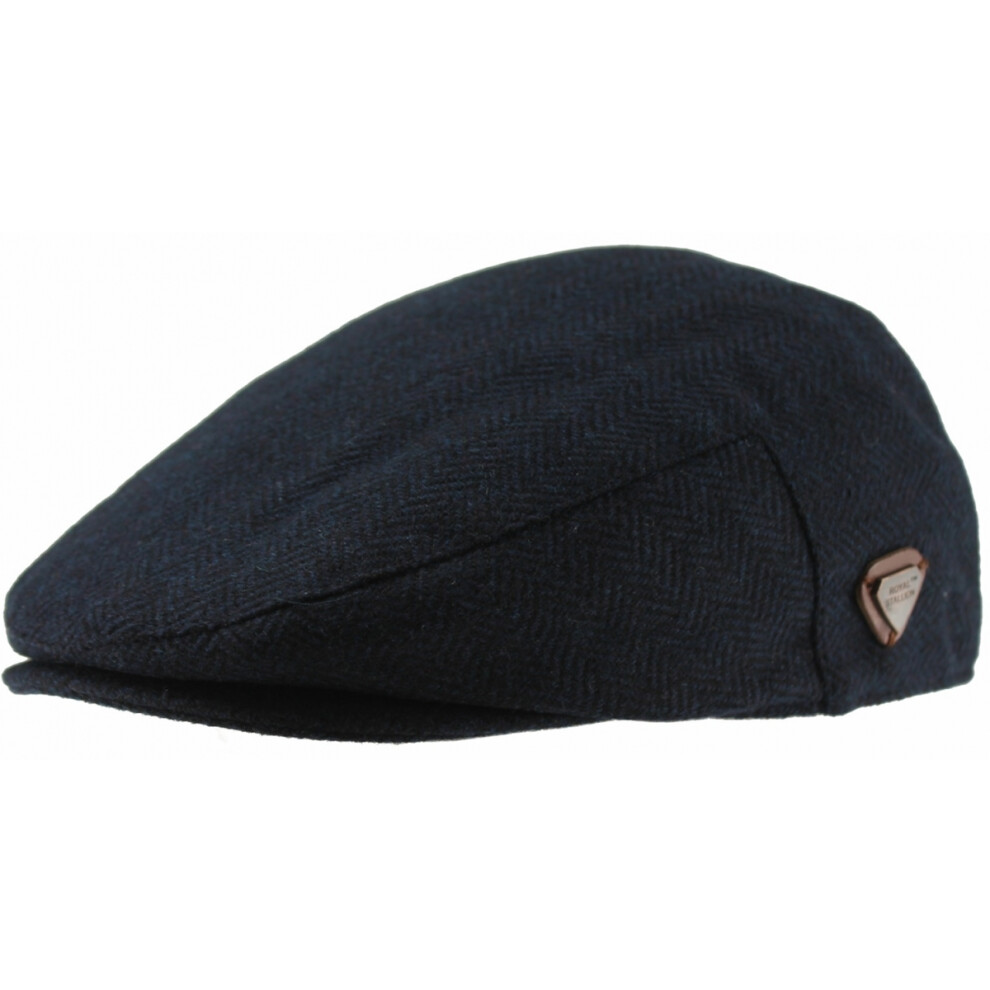 Royal Stallion (Dark Herringbone, Xxxl) Wool Flat Cap Blue