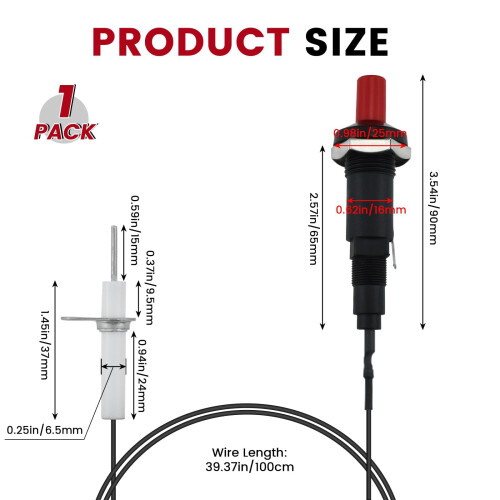 Piezo Ignition Kit Propane Push Button Igniter with Threaded Ceramic Electrode for Gas Fireplace Oven Heater 1 Pack 1