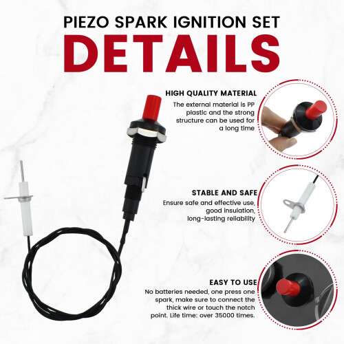 Piezo Ignition Kit Propane Push Button Igniter with Threaded Ceramic Electrode for Gas Fireplace Oven Heater 1 Pack 2