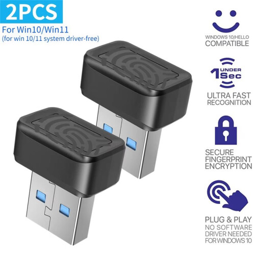 2Pcs USB Fingerprint Key Reader Password Free Security Key for Windows 10/11 Hello PC Fingerprint Sensor Module 1