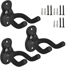 Guitar Wall Mount Hanger 3 Pack, Metal Guitar Holder with Soft Sponge Protection for Electric, Acoustic, Bass and Ukulele