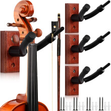 Violin Wall Mount Hanger Set of 4 with Bow Holder, Wooden and Metal Design, Space‑Saving Display
