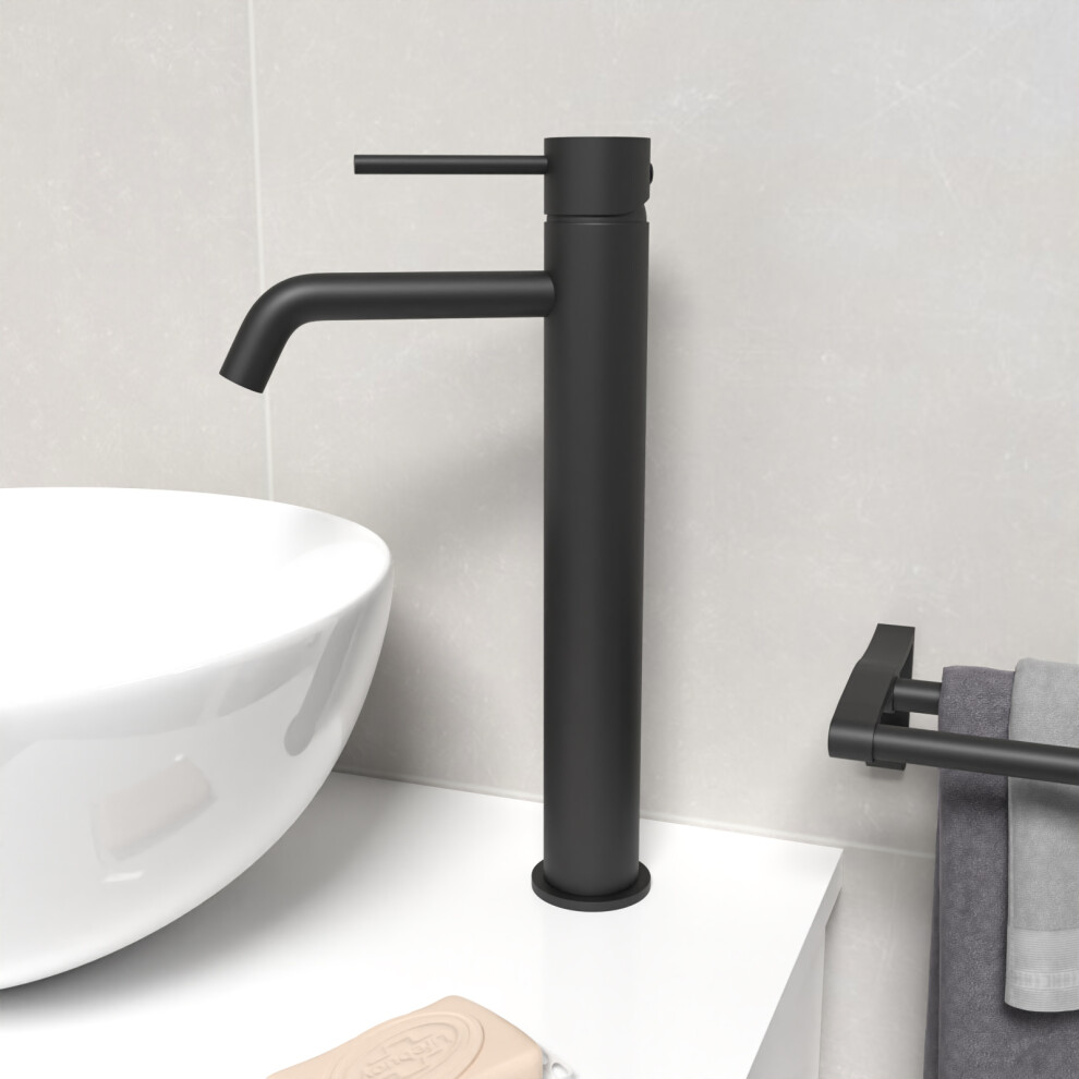 Photos - Tap Nes Home Round Single Lever High Rise Bathroom Basin Mono Mixer Matte Black 