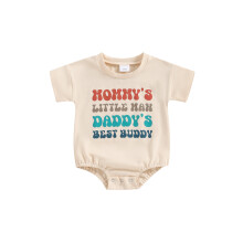 (6-12 Months, Apricot) Grenouillère bébé garçon, manches courtes, col rond, imprimé lettres, body d'été, vêtements décontractés