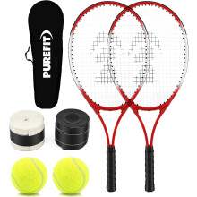 PUREFIT Tennis Racket Set 2 Players with Aluminium Alloy Frame 2x Adult Tennis Rackets 2x Tennis Balls 2x Spare Grips 1x Carry Bag