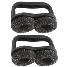 BBQ Grill Brush Set 2PCS Stainless Steel Double Pad Scrubber with Easy Grip Handle for Outdoor Grills