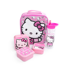 Hello Kitty Lunch Bag Bottle and 3 Snack Pot (Girls Pink)