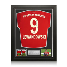 Robert Lewandowski Signed Original Bayern Munich 2019-20 Home Football Shirt. Standard Frame