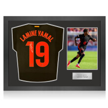 Lamine Yamal Signed 2024-25 Barcelona Away Football Shirt (Silver). Icon Frame