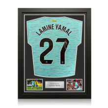 Lamine Yamal Signed Barcelona 2023-24 Third Football Shirt. Standard Frame