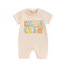 (12-18 Months, Apricot) Combinaison d'été bébé, imprimé lettres colorées, manches courtes, mignons vêtements nouveau-né garçon et fille