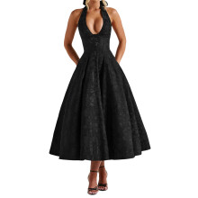 (M, Black) Női Jacquard pántnélküli estélyi ruha.